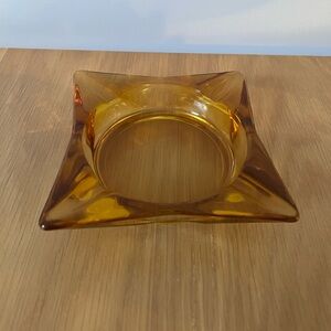 Vintage MCM Amber Glass Ashtray Trinket Dish Retro Barware